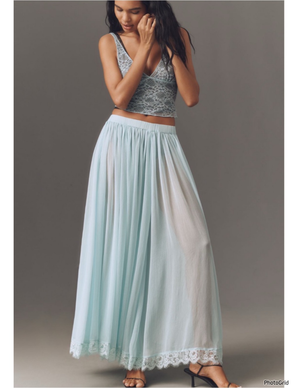 Anthropologie Sheer Maxi Skirt Mint Medium New Tags